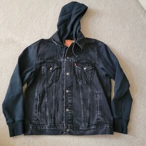 LEVIS Vintage Fit Hybrid Hooded Denim Trucker Hoodie Jean Jacket Mens  Medium